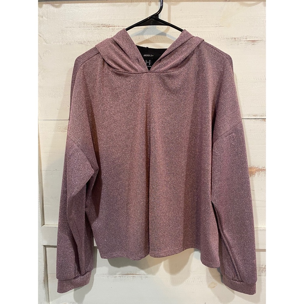 Pink Glittery Hooded Crop Top Long-Sleeved Shirt Forever 21+ Size 0X